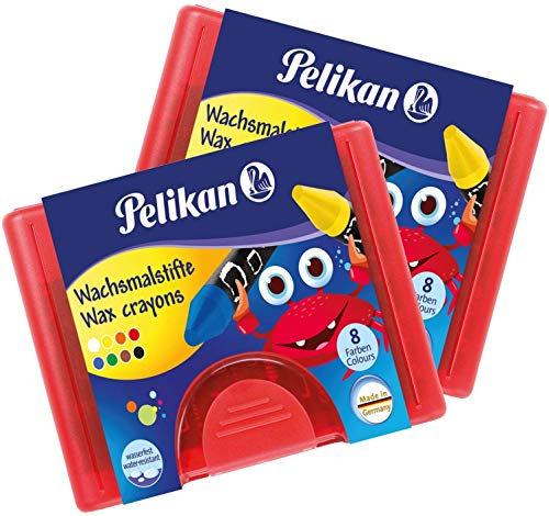 Pelikan Wachsmalstifte dreieckig, wasserfest Box mit 8 Stück + 1 Schaber (Rot, 2er Pack)