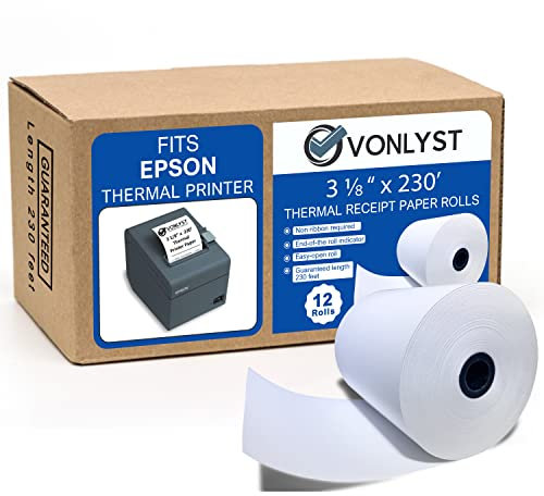 Vonlyst Lot de 12 rouleaux de papier thermique pour imprimante Epson 3 1/8 x 230
