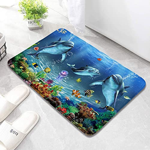 Bunte Badematte Delfin Meerestiere Schmetterling Wasserfarben Pferd Löwe Schädel Auto Koi Baum des Lebens Pfau Indoor Teppich Badewannenteppich mit rutschfestem Futter 20 x 31 Inch Mehrfarbig