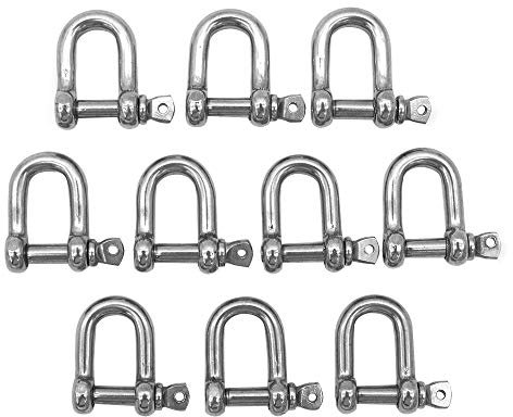 POFET 10 grilletes de acero inoxidable M6 316, cierre de grillete de cadena con hebilla de grillete de elevación, para construcción resistente grilletes marinos , recuperación de vehículos