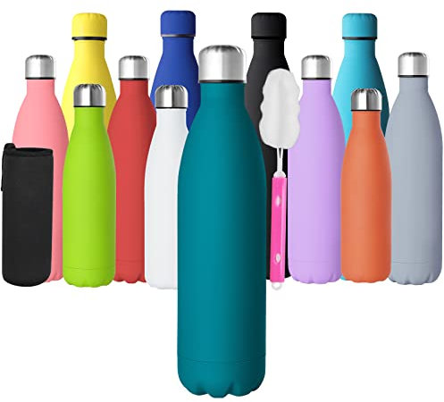 GeeRic Bouteille d'eau en Acier Inoxydable, Bouteille d'eau en Métal à Double Paroi Isolée sous Vide 12 Heures Chaudes et 24 Heures Boissons Froides Bouteilles 750 ML/17 Oz Matte Jaspe