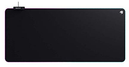 ROCCAT Sense AIMO XXL Ultrabreites PC-Gaming-Mauspad, RGB-Beleuchtung, hohe Präzision, rutschfeste Rückseite, erweiterte Tastatur, Desktop-Mauspad mit genähten Kanten, glatt, schwarz