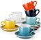 LOVECASA Porcelain Espresso Cups with Saucers - 80 ml - Set of 6, Cup & Saucer Sets, Hot Assorted Colors