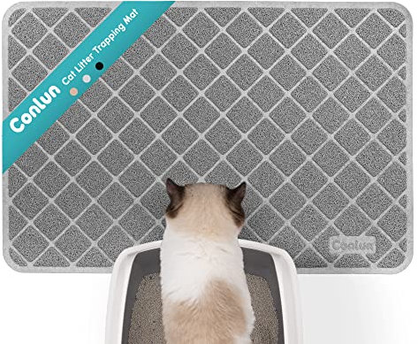 Conlun Katzenklo Matte Katzenstreu Matte, 89 x 58 cm Katzenklo Vorleger, Gitter Netz Streukontrolle Design Katzenklo Unterleger, Wasserdichtes Urinbeständiges Material, Leicht zu Reinigen (Grau)