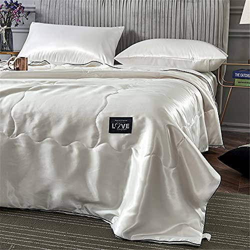 Surwin Bequem & Weich Tagesdecke Bettüberwurf aus Emulation Seide Luxuriös Gesteppt Einfarbig Bettdecke Sommer Dünne Steppdecke für Doppelbett Einzelbett (Weiß,180x200cm)