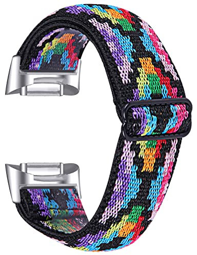 Gimuk Kompatibel mit Fitbit Charge 5/Charge 6 Armband für Damen Herren, weiches Nylon gewebtes verstellbares elastisches Ersatz-Sportarmband Armband für Fitbit Charge 5 (Lila Schwarz)