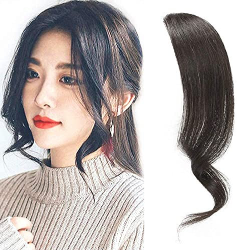 2 STÜCKE Wave Side Bang Echthaar Clip in Pony Curly Fringe Hair Extensions(Naturschwarz)