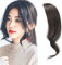 2 STÜCKE Wave Side Bang Echthaar Clip in Pony Curly Fringe Hair Extensions(Naturschwarz)