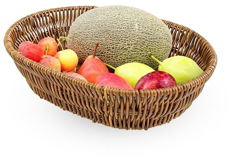 Esoes Gewobener Korb für Brot und Obst, Stapelbar handgewebter Obst-Süßigkeitskörbe Essensausgabehalter Imitation Weidenkorb Aufbewahrungskörbe für Heim Küche Restaurant (B)