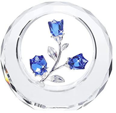 LONGWIN Kristall-Tulpen Blumenfiguren mit einem äußeren runden Ring, Glas-Frühlingsstrauß Sammelfiguren Heimdekoration Briefbeschwerer Ornamente (Kobaltblau)