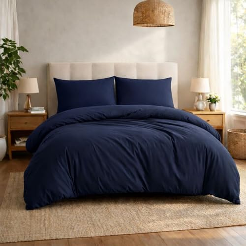 Komfortec Premium Bettwäsche 200x200 mit 2 Kissenbezug 40x80 cm Set aus Gebürstetes Mikrofaser - Blau