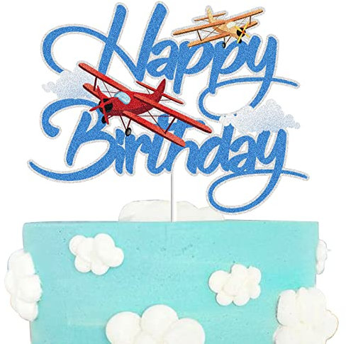 Airplane Happy Birthday Cake Topper Aircraft Birthday Party Decoration Plane Travel Airman Theme Kids Birthday Baby Shower Party Supplies for Boys Men