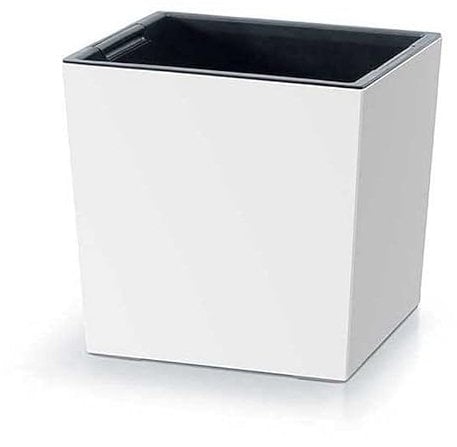 Prosperplast Macetero 2 en 1 con Cubo Interior, Maceta para Plantas, Maceta de plástico, Cuadrada, 24 x 24 x 23,5 cm, Color Blanco