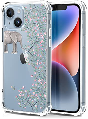 CAROKI for iPhone 14 Plus Clear Case with Elephant Pattern - Bumper Protective Shockproof Soft Silicon Cover for iPhone 14 Plus 6.7
