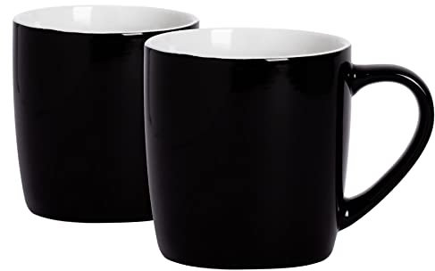 Argon Tableware Coloured Coffee Mugs - Black - 350ml - Pack of 2 - Gloss Ceramic Stoneware Tea Mugs Latte Cappuccino Cups Hot Chocolate Cups Colourful Mug Set with Handle