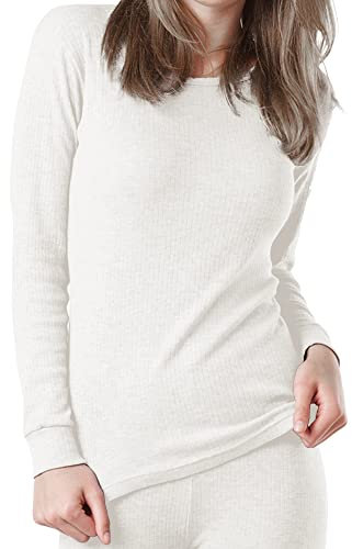 OCERA Thermo Unterhemd für Damen, Warme Thermounterwäsche aus Baumwolle für den Winter - creme - M