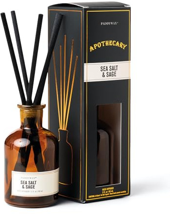 Paddywax Reed Diffuser Set Apothecary Fragrance Diffusers For Home, 88ml, Sea Salt & Sage