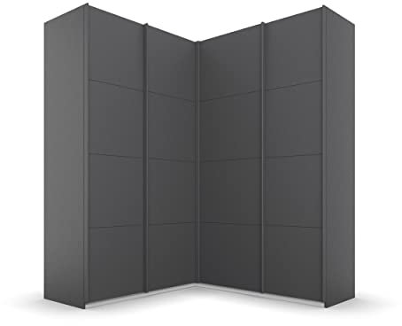 Rauch Möbel Quadra Schrank Eckschrank Schwebetürenschrank, Grau metallic, Schwarz, 4-trg., inkl. 2 Kleiderstangen, 12 Einlegeböden, BxHxT 181x229x187 cm