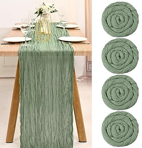 Teruntrue 4 Stück Käsetuch Tisch Läufer Salbei Grün Tisch Läufer, Rustikale Gaze Tisch Läufer Tischdekoration für Küche Hochzeit Urlaub Party(Salbei Grün, 300cm)