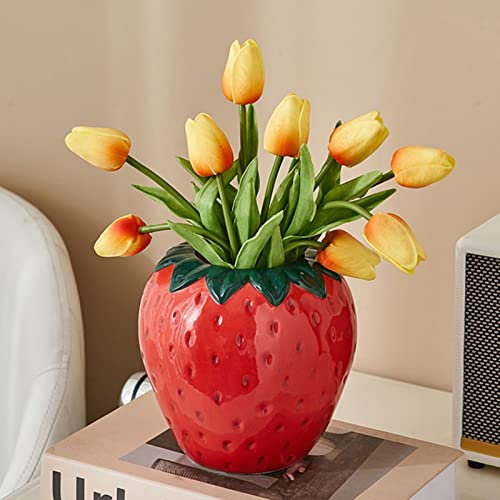 BEIJIALY Erdbeer-Keramikvase, Vintage-inspirierte Vase, Obst-Form, einzigartige Heimdekoration, Vase in Erdbeerform, Blumenvase, einzigartige Dekoration für Zuhause Küche Büro (Pflanze nicht im