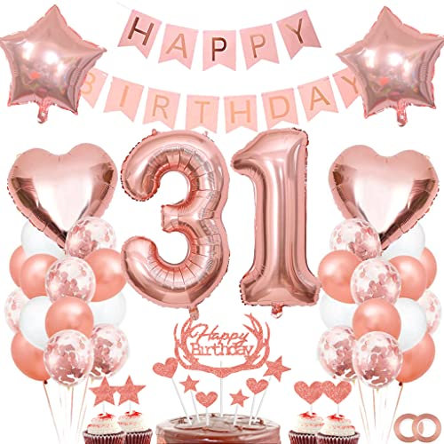 Dalettu Geburtstagdeko 31 Jahre Geburtstag Frau, Luftballon 31. Geburtstag Deko, Tortendeko Geburtstag 31. Frauen, Folienballon Zahl 31 Rosegold, Happy Birthday Girlande für 31. Geburtstag Party Deko
