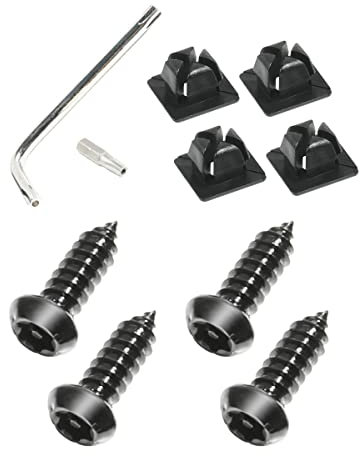 YAKEFLY License Plate Screw Kit, Stainless Steel License Plate Screw Set with Nylon Inserts and Installation Tools, Anti-Theft License Plate Screws (Black)