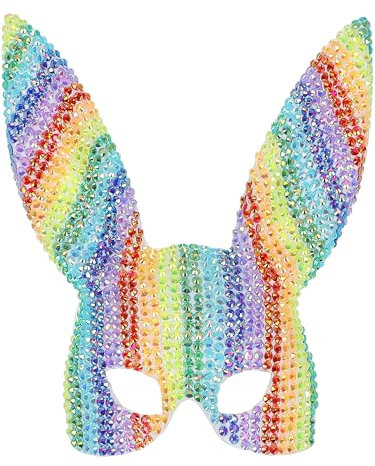 Smiffys Fever Deluxe regenbogenfarbene Häschenmaske mit Juwel, mit Gummiband
