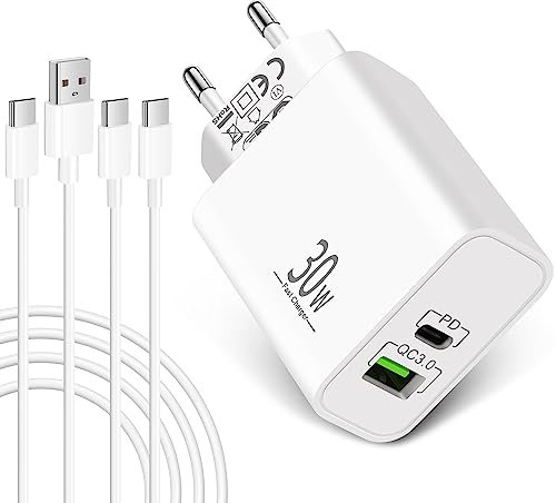 30W Rapide Chargeur USB C pour iPhone 16 15 Pro Max Plus 16e, pour iPad Pro/Air/iPad 10eme Generation, Huawei, Xiaomi, Pixel, Galaxy, Accessoire Chargeur Prise Adaptateur 2X Câble USB-C 2M