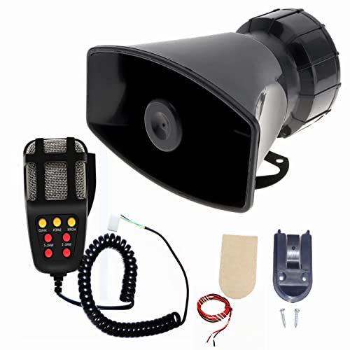 YIYIDA Auto Hupe Warnalarm Car Horn 130db Hupe Air Horn Notfall Sound Verstärker Auto Sirene mit Mikrofon PA Lautsprecher System 7 Tone Megafon LKW Hupe für 12V Auto LKW Boot etc