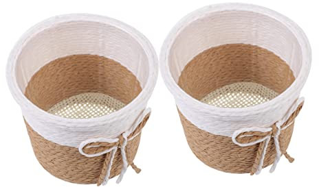 STOBOK 2pièces Lot de Paniers Tissés Corde Papier pour Plantes Cache-Pot Résistant Et Décoratif pour Fleurs Intérieures Et Rangement Compact