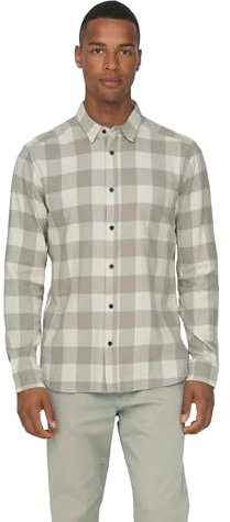 Chemise à Carreaux en Flanelle à Manches Longues, Coupe Slim et Loisirs en Coton ONSGUDMUND, Couleurs:Blanc, Taille:L