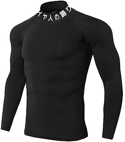 T-shirts de compression pour homme avec col haut | T-shirt de compression à col haut | Sport, fitness | Vegeta, fierté des Saiyans en japonais, Noir , S