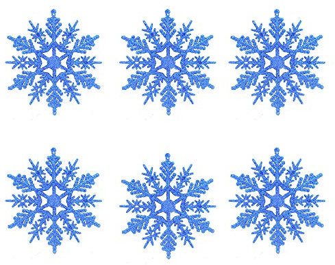 6 Stück Glitzer Schneeflocken Anhänger Weihnachtsdeko Weihnachtsbaum Hängende Deko Schneeflockendeko Weihnachten Fenster Baumschmuck Weihnachtsanhänger Festival Hochzeit Party (Dunkelblau, 10cm)