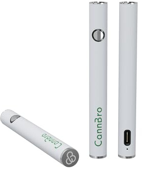 CannBro 510 Batteria Vape con Pulsante Type-C – 290mAh, Riscaldamento Preliminare, Magnetica, 3 Livelli di Tensione, Compatibile con cartucce, olio CBD (Bianco)