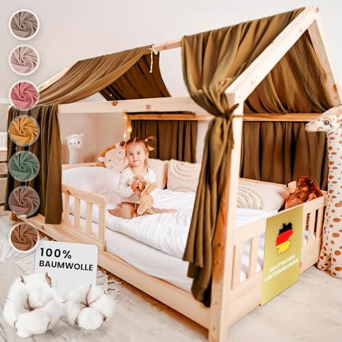 lilimaus Hausbett Himmel [in 12 Farben] Betthimmel Hausbett aus 100% Baumwolle Musselin - Stoffhimmel für Hausbett Deko Mädchen & Jungen - Himmel für Hausbett Kinder - Bett Vorhang Kinderbett
