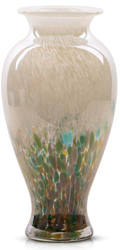 30 cm hohe grüne Glasvase, schöne mundgeblasene Glasvase, moderne Kunst, Heimdekoration, breite Öffnung, bunte Vasen für Kaminsims, Esstisch, Tafelaufsatz, Eingangsbereich, Wohnzimmer