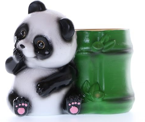 Kawaii-Story DH-002 Panda Bambus Stifthalter Übertopf Topf für Zimmerpflanzen Sukkulenten Gartenfigur Tier Skulptur Dekoration 11x6,5x10cm