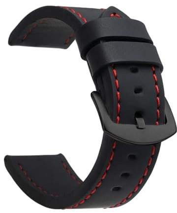 ZacLAy 18mm 20mm 22mm 24mm Uhrenarmband Sport Vintage Lederarmband Edelstahlschnalle, Schwarzes rotes Schwarz, 22mm