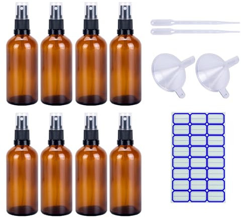 8 pcs amber glass spray bottle glass,small spray bottles 100ml travel bottles spray bottles glass spray bottles small,brown glass spray bottle,small spray bottle,100ml spray bottles for toiletries