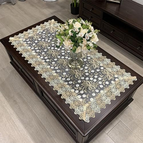 Lioaeust Rechteckige Vintage-Tischdecke, rechteckige Tischdecke, bestickt, Kaffeetischdecke für Zuhause, Café-Dekoration, 50 x 100 cm (4)