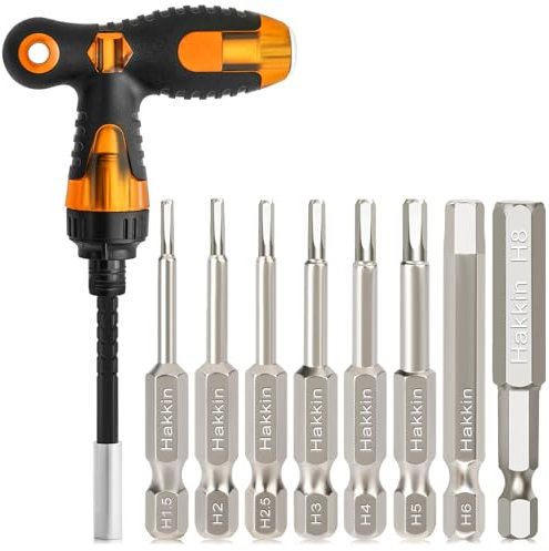 Allen Key Bit & Ratchet Screwdriver Set Hakkin 8Pcs H1.5-H8 50mm Impact Hex Head Allen Wrench Drill Bits S2 Steel Magnetic 1/4” Hex Shank hex bit Set for Screwdriver, Impact Drill, Ratchet Wrench etc