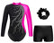 FEESHOW Mädchen Kinder Turnanzug Mit Hose Langarm Turntrikot Gymnastik Body Gymnastik Shorts Und Haargummi Ballett Tanzoutfit Rosa&Schwarz 146-152