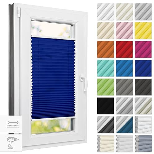 Estika Plissee mit Bohren 70 cm x 100 cm - Marineblaue - Rollos für Fenster, Jalousien Fenster für innen, Raffrollo, Fenster plissee