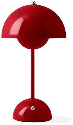Luxio Milan LED-Tischleuchte, Pilzform, kabellos, wiederaufladbar, 5000 mAh, Rot, dimmbar, 3 Farbtemperaturen, IP44, USB-Kabel und EU-Stecker enthalten., PT95706