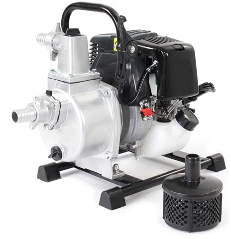 Wiltec Benzin Wasserpumpe 1kW 8.000l/h 6.500U/min, 30m Förderhöhe, Gartenpumpe mit 4 Takt Motor, Motorpumpe