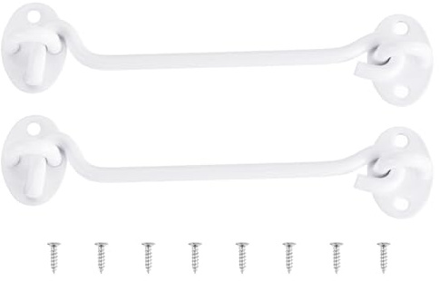sourcing map 2Pcs 6 Inch Hook and Eye Latch Barn Door Lock Gate Lock White | Privacy Hardware,Stainless Steel,for Window Cabin Hooks Sliding Door Bedroom Bathroom