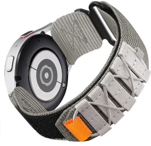 Lamshaw Compatible with Ticwatch Pro 5 Enduro Bands, 24mm Rugged Nylon Sports Strap with Woven Loop Design Compatible with Ticwatch Pro 5 Enduro/Pro 5 Smartwatch (Cross Nylon-Gray), Onesize