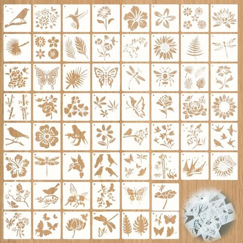 60PCS Blumenmalerei Schablonen Set - Muster Sprühfarbe für DIY-Projekte und Kunstwerke, Wiederverwendbar Kunststoff Schablonen Vorlagen für Holz schablonen malen,stencil schablonen