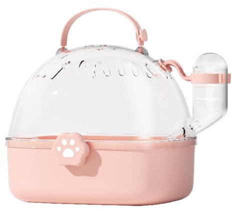 Sarini Cage de Transport pour Hamster, Gerbille, Souris, Rose, 18.4 x 17 x 16.3 cm, Voyage Court, Plein Air, Conduite, Shopping, Nettoyage de Cage, Pique-Nique