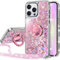 Silverback for iPhone 16 Pro Max Case, Liquid Holographic Sparkly Glitter Case with Stand and Lanyard, Women Girls Bling Diamond Ring Shockproof Protective Cover for iPhone 16 Pro Max 6.9''- Pink